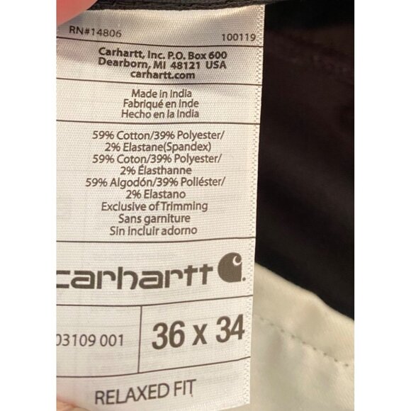 Carhartt Mens Black Relaxed Fit Pants 36X34 Cotton/Polyester Blend - Picture 3 of 12